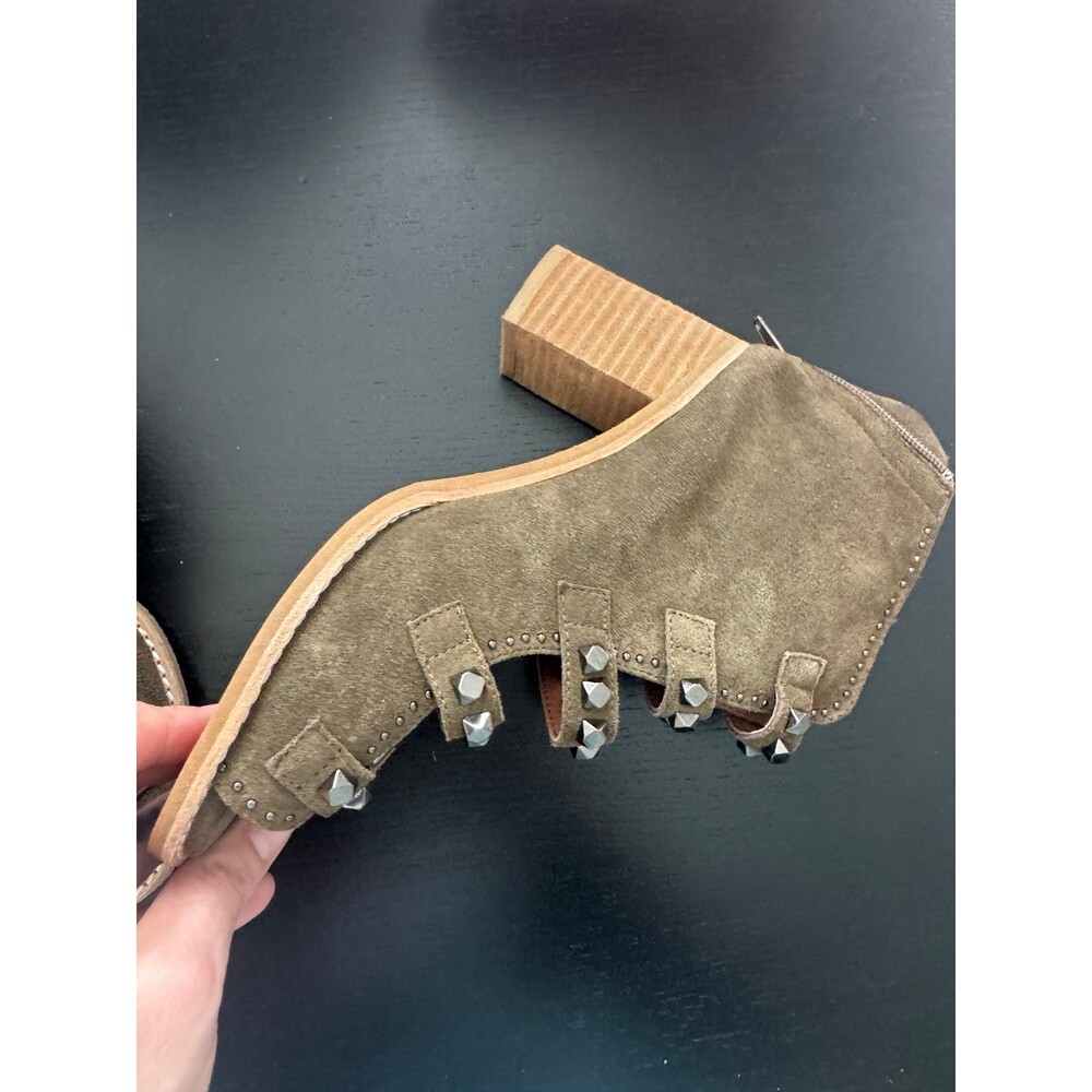 JEFFREY CAMPBELL BESS - TAUPE SUEDE STUDDED BUCKLE STRAP SANDAL BOOTIE - Picture 8 of 11